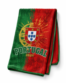 Portugal cooling towel print detail, red and green